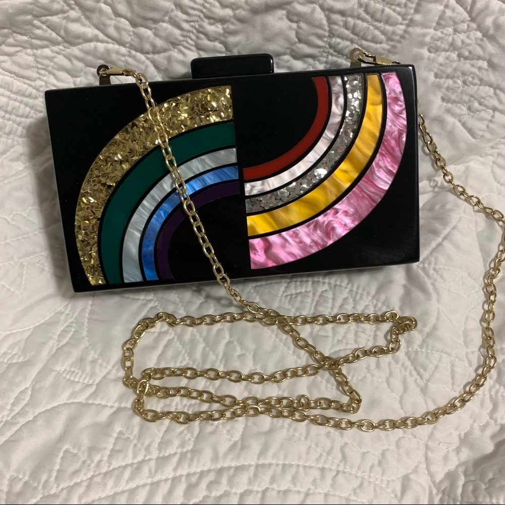 Circus by Sam Edelman Multi Rainbow Clutch with Removable Chain